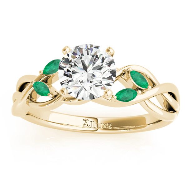Custom-Made Emerald, Aquamarine, and Garnets Marquise Vine Leaf Engagement Ring 14k Yellow Gold (0.20ct)