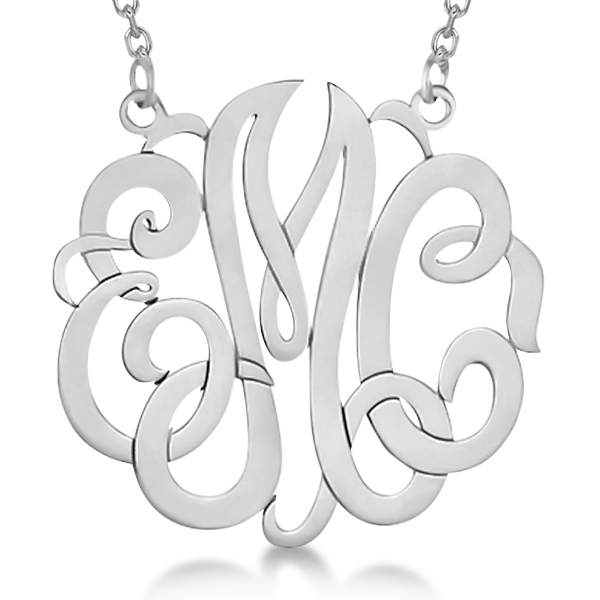 Custom-Made 30mm Personalized Monogram Pendant Necklace in 14k White Gold