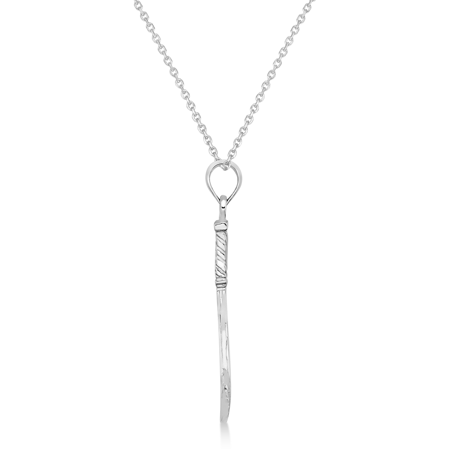 Tennis Racket Charm Pendant Necklace 14K White Gold