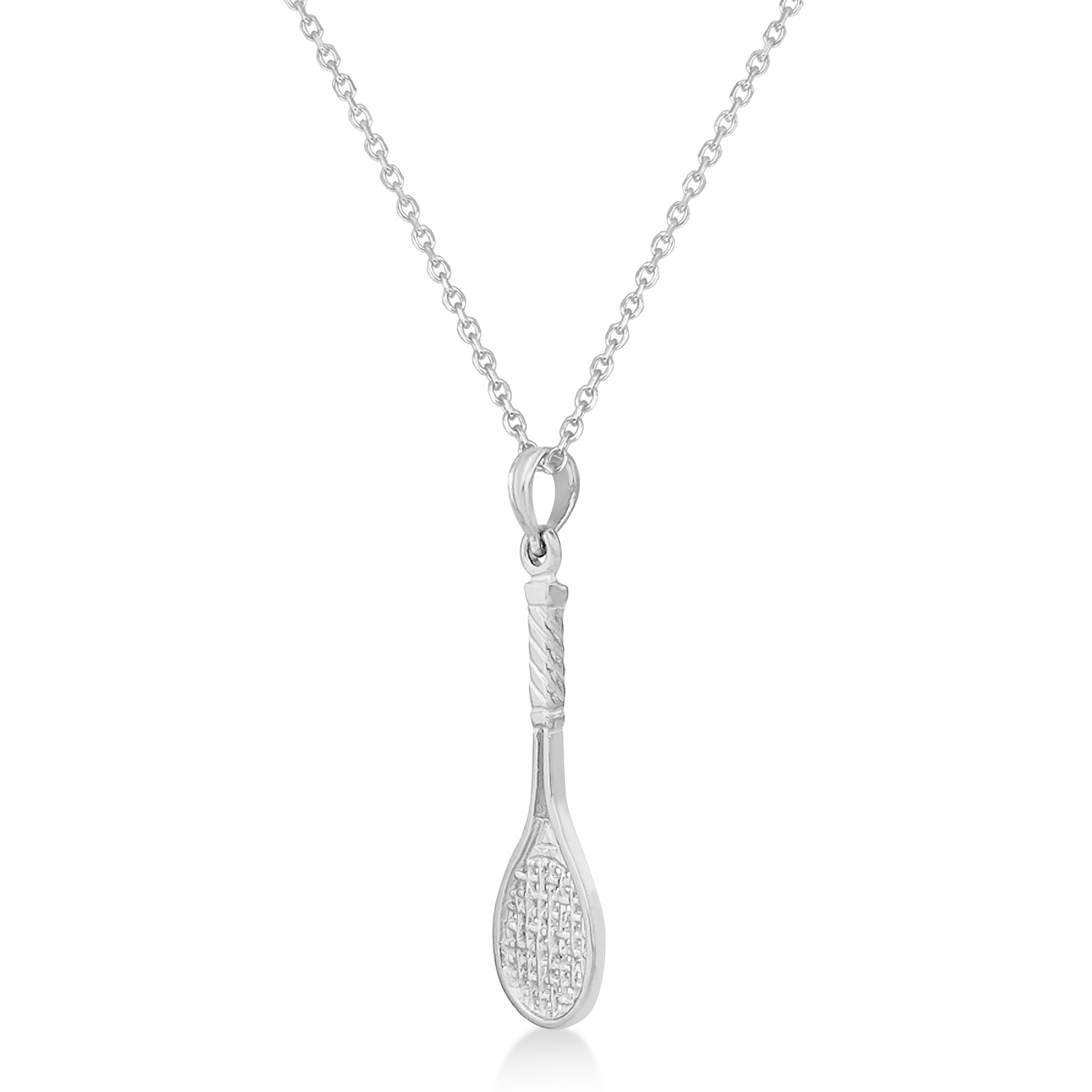 Tennis Racket Charm Pendant Necklace 14K White Gold