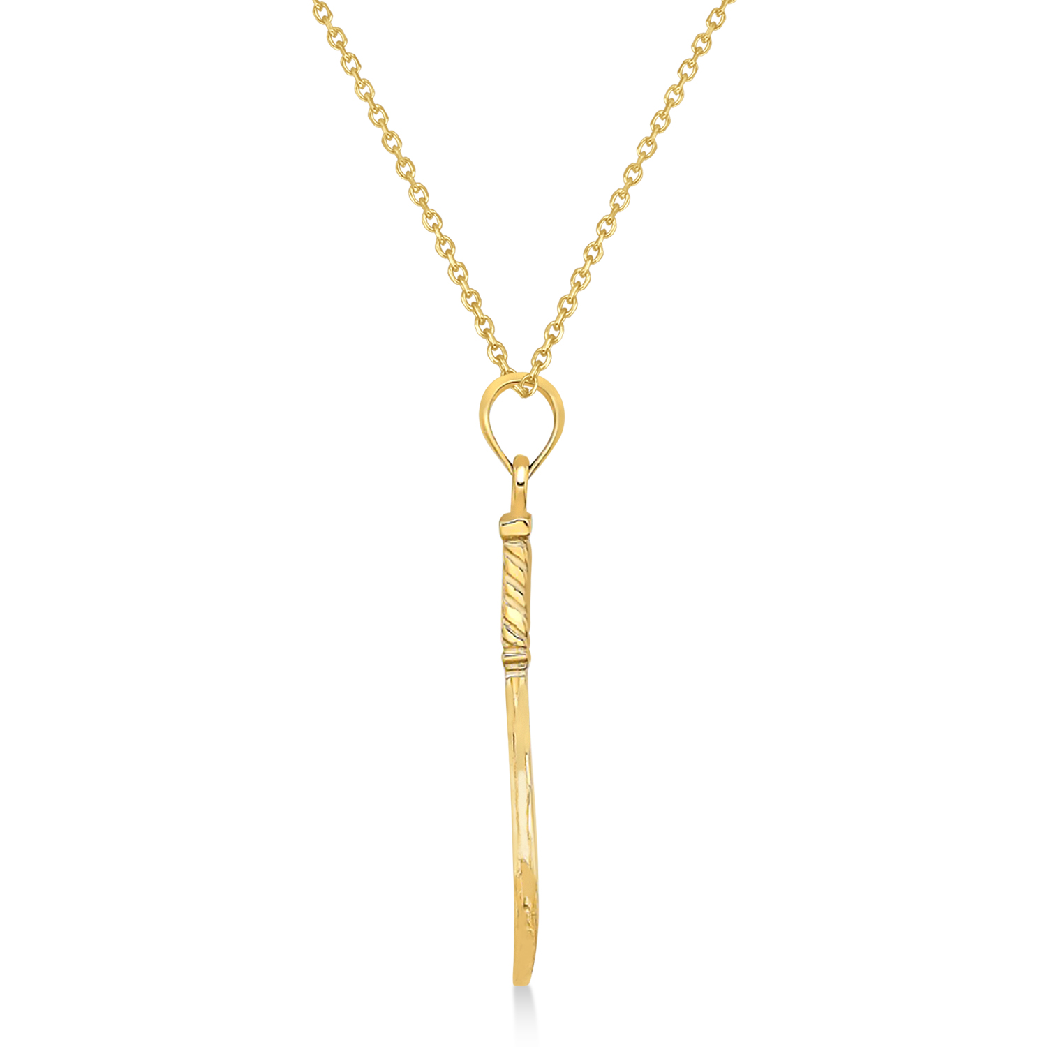 Tennis Racket Charm Pendant Necklace 14K Yellow Gold