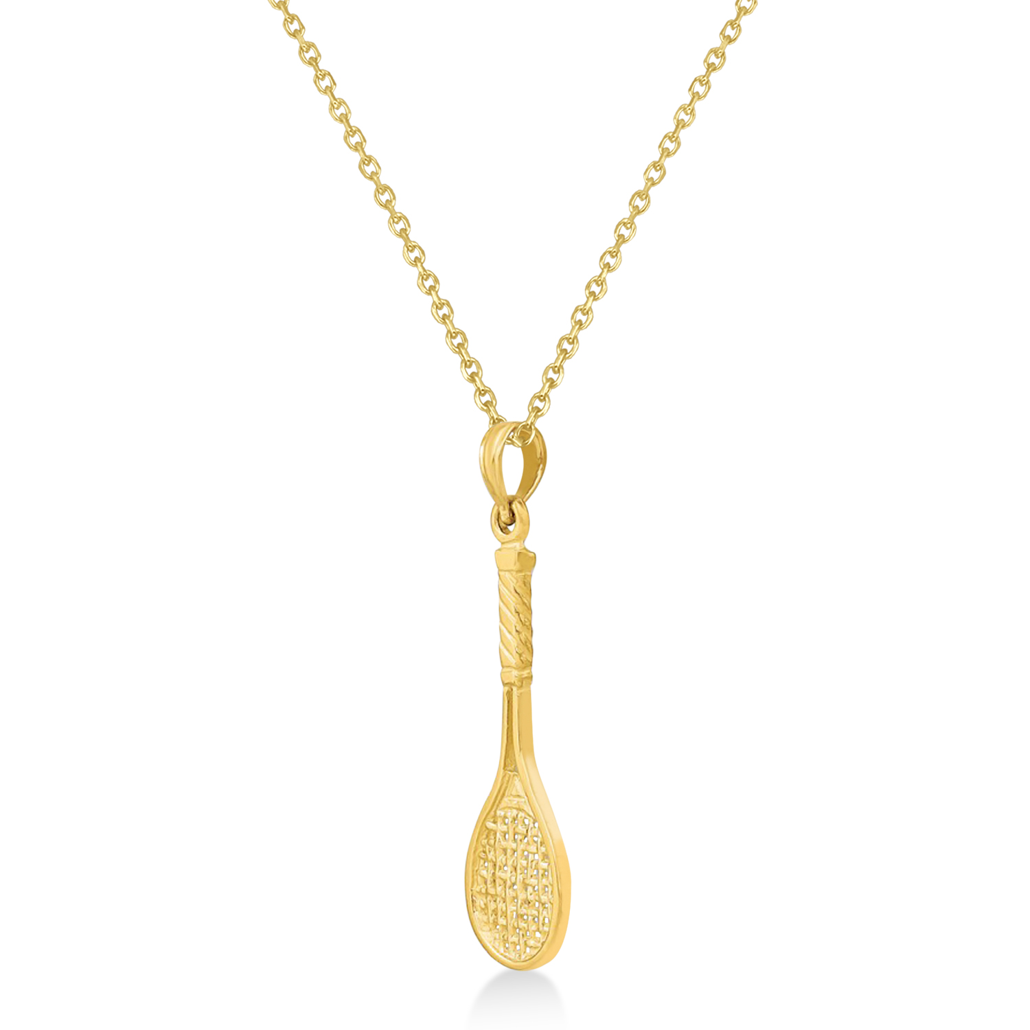 Tennis Racket Charm Pendant Necklace 14K Yellow Gold