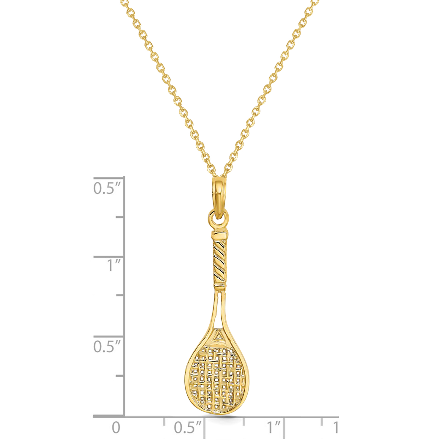 Tennis Racket Charm Pendant Necklace 14K Yellow Gold
