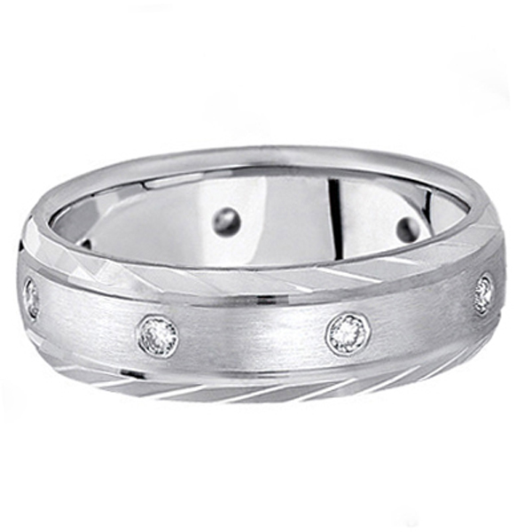Men's Burnish-Set Diamond Wedding Band in 18k White Gold (0.4 ctw)