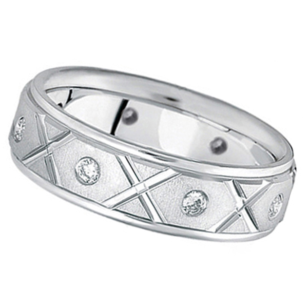 Men's Burnished Diamond Wedding Band in 18k White Gold (0.40ct)