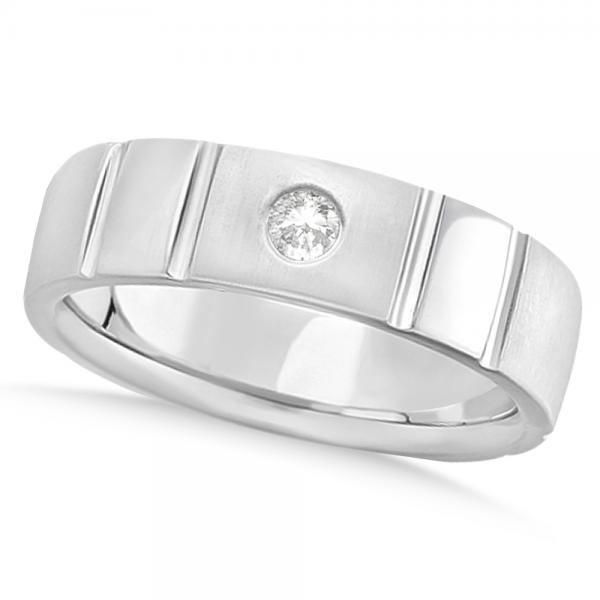 Men's Diamond Solitaire Wedding Ring Band 14k White Gold 7mm (0.12ct)