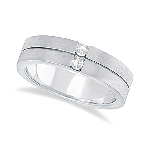 Mens Two-Stone Diamond Wedding Ring Band 14k White Gold (0.15ct)
