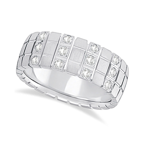 Mens Square Groove Diamond Wedding Ring Band Palladium (0.25ct)