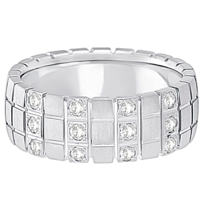 Mens Square Groove Diamond Wedding Ring Band Palladium (0.25ct)