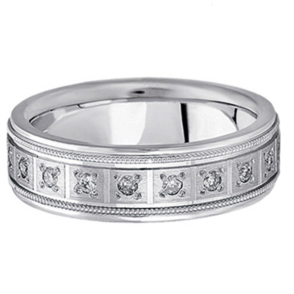Pave-Set Diamond Wedding Band in 18k White Gold for Men (0.40 ctw)