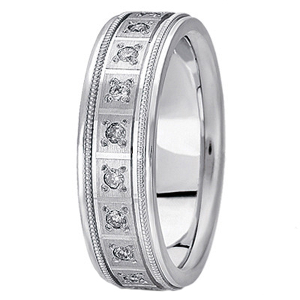 Pave-Set Diamond Wedding Band in 18k White Gold for Men (0.40 ctw)