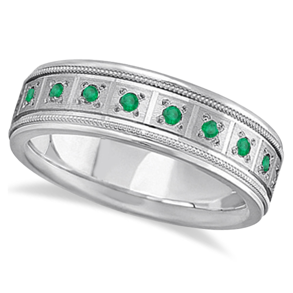 Emerald Ring for Men Wedding Band Palladium (0.80ctw) UB1267