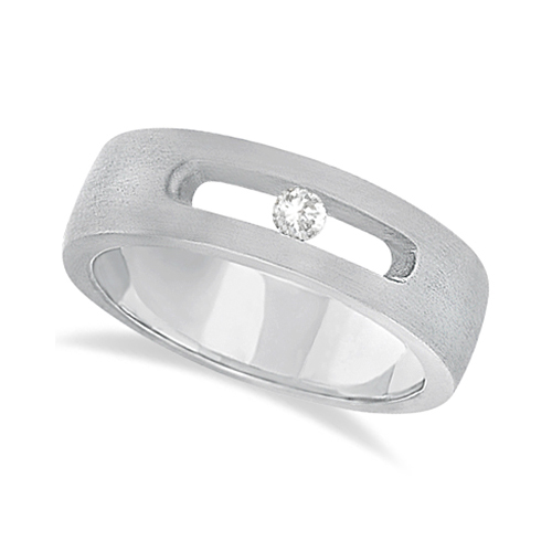 Diamond Solitaire Wedding Band For Men 18k White Gold (0.10ct)