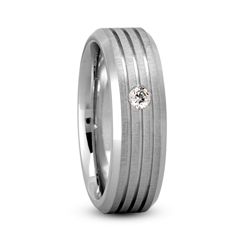 Burnished Diamond Men's Wedding Band Ring 14K White Gold (0.08 ct)
