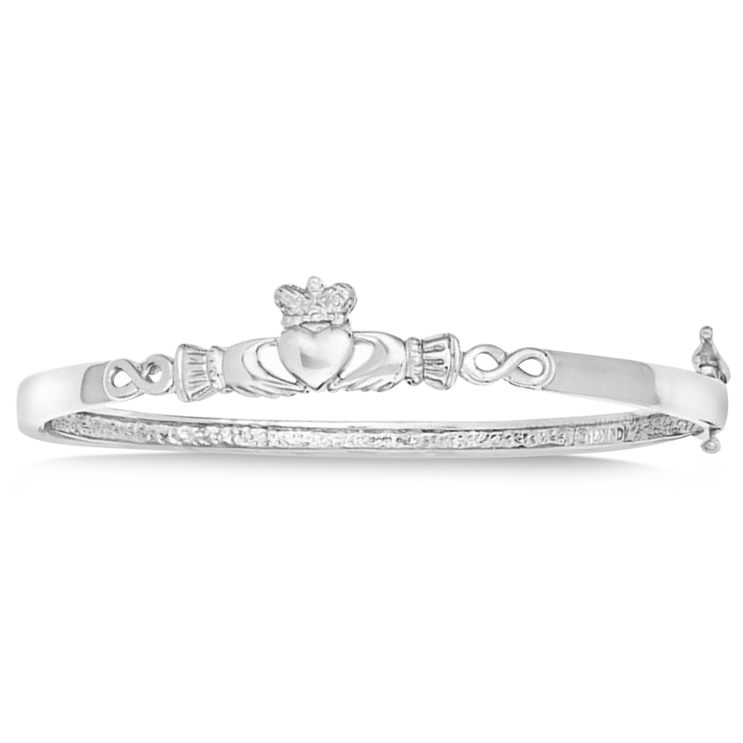 Claddagh Hinged Bangle Bracelet 14k White Gold