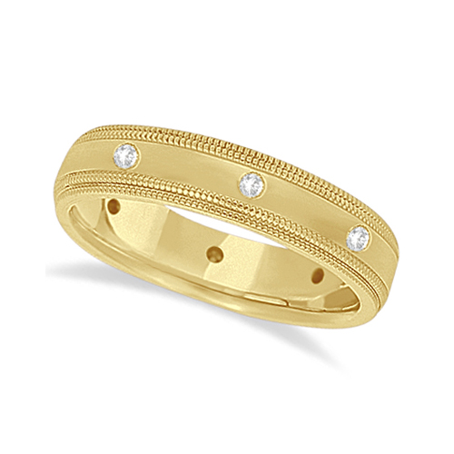 Mens Engraved Diamond Wedding Ring Band 18k Yellow Gold (0.15ct)