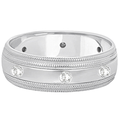 Mens Engraved Diamond Wedding Ring Wide Band Palladium (0.35ct)