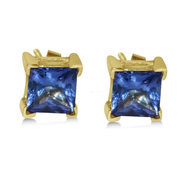 Blue Sapphire Stud Earrings in 14k Yellow Gold (2.03ct)