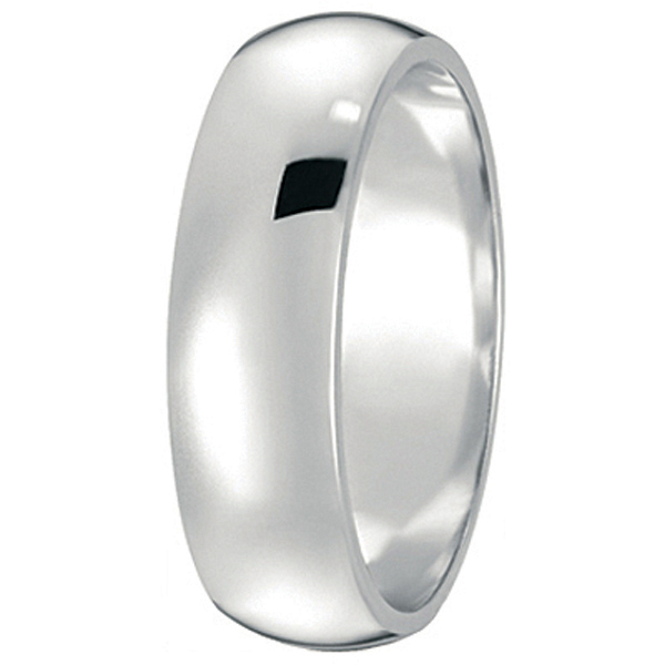 Dome Comfort Fit Wedding Ring Band 18k White Gold (6mm)