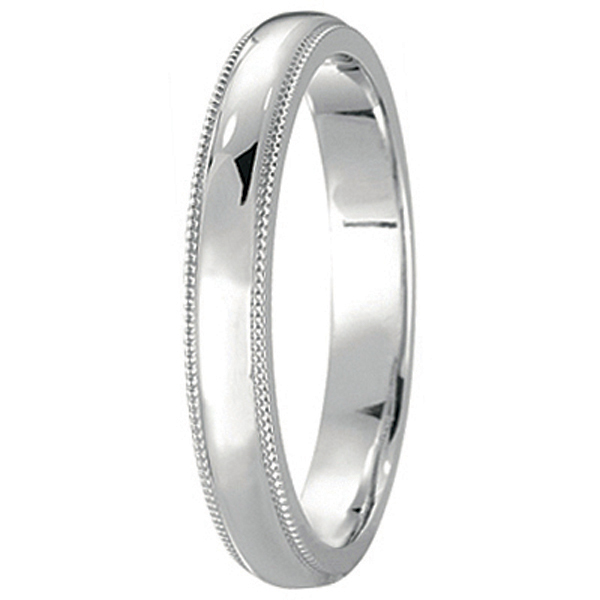 Milgrain Dome Comfort-Fit Thin Wedding Ring Band 18 White Gold (2mm)