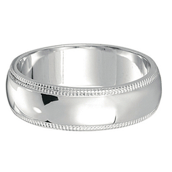 Men's Wedding Band Dome Comfort-Fit Milgrain 18k White Gold (5 mm)