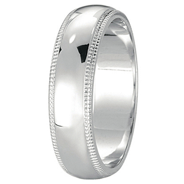 Men's Wedding Band Dome Comfort-Fit Milgrain 18k White Gold (5 mm)