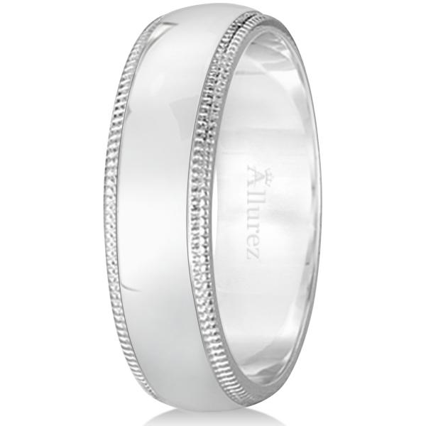 Men's Wedding Band Dome Comfort-Fit Milgrain 950 Palladium (6 mm)