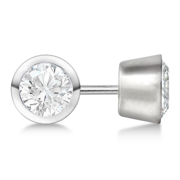 Round Diamond Stud Earrings Bezel Setting In 18K White ...
