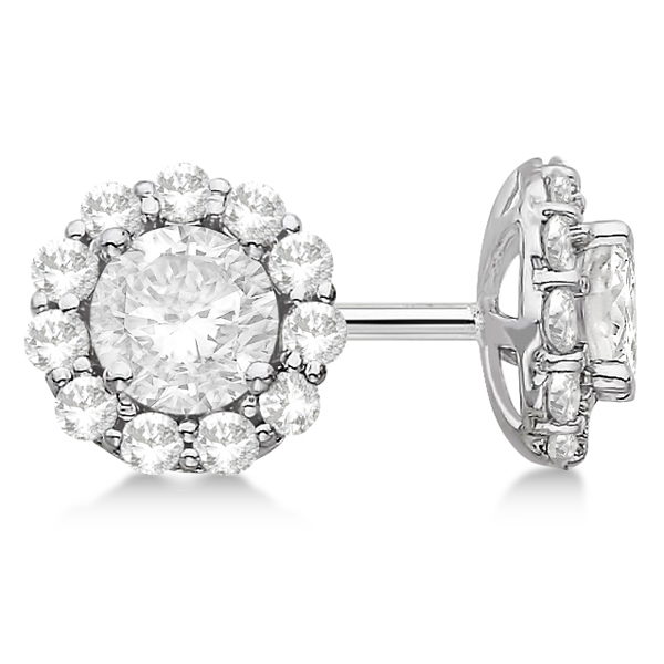Round Diamond Stud Earrings Halo Setting In 14k White Gold Dy41 Round Diamond Stud Earrings Halo Setting In 14k White Gold