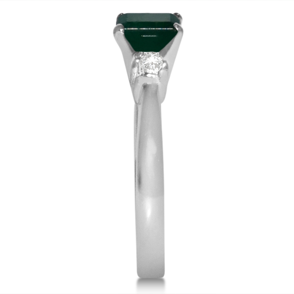 Diamond Accented Emerald Engagement Ring in 14k White Gold (0.92ct)