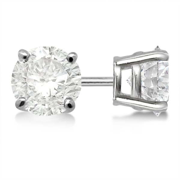 Round Diamond Stud Earrings 4-Prong Basket Setting In 18K White Gold
