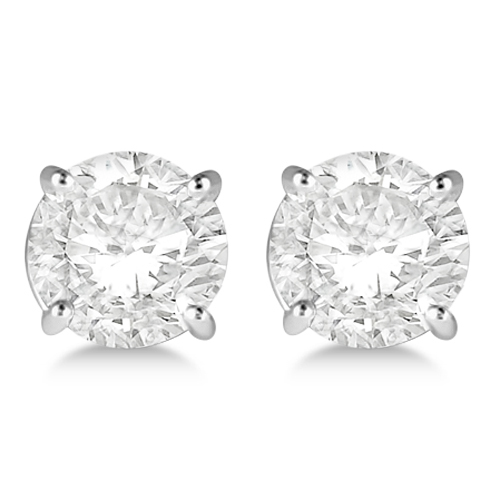 Round Diamond Stud Earrings 4-Prong Basket Setting In Platinum
