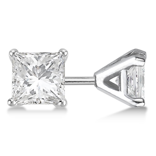 Square Diamond Stud Earrings Martini Setting In 14K White Gold