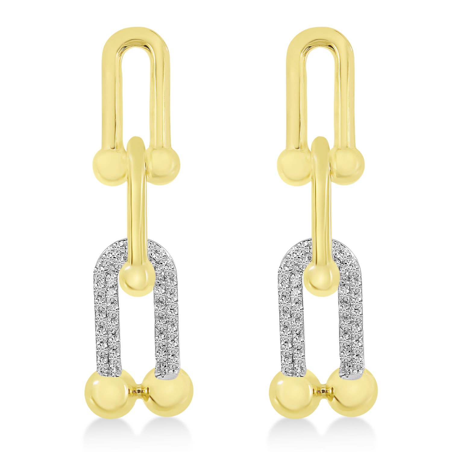 Diamond U-Link Horseshoe Paperclip Earrings 14k Yellow Gold (0.27ct)