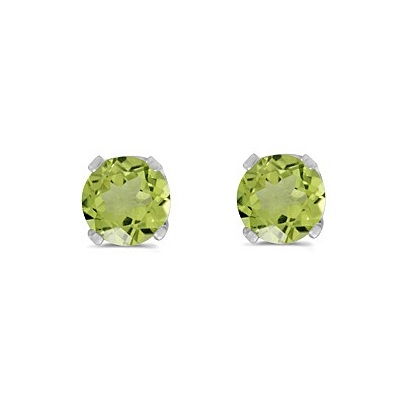 Round Peridot Studs Earrings in 14k White Gold (0.60ct)