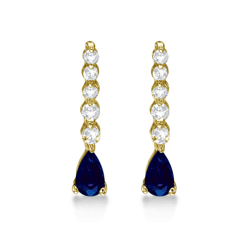 Pear Sapphire & Diamond Graduated Drop Earrings 14k Yellow Gold (0.80ctw)