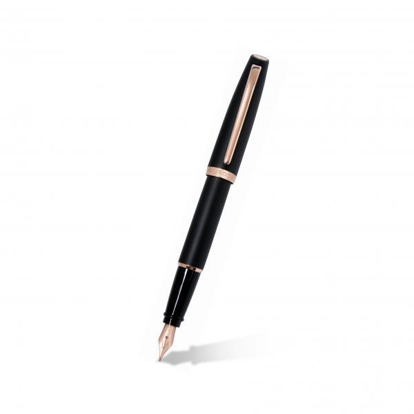Aurora Style Black Matte Fountain Pen w/ 14k Rose Gold Plated Trims