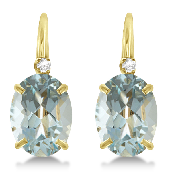 Aquamarine Drop Earrings with Accent Diamond 14K Yellow Gold 2.12ct