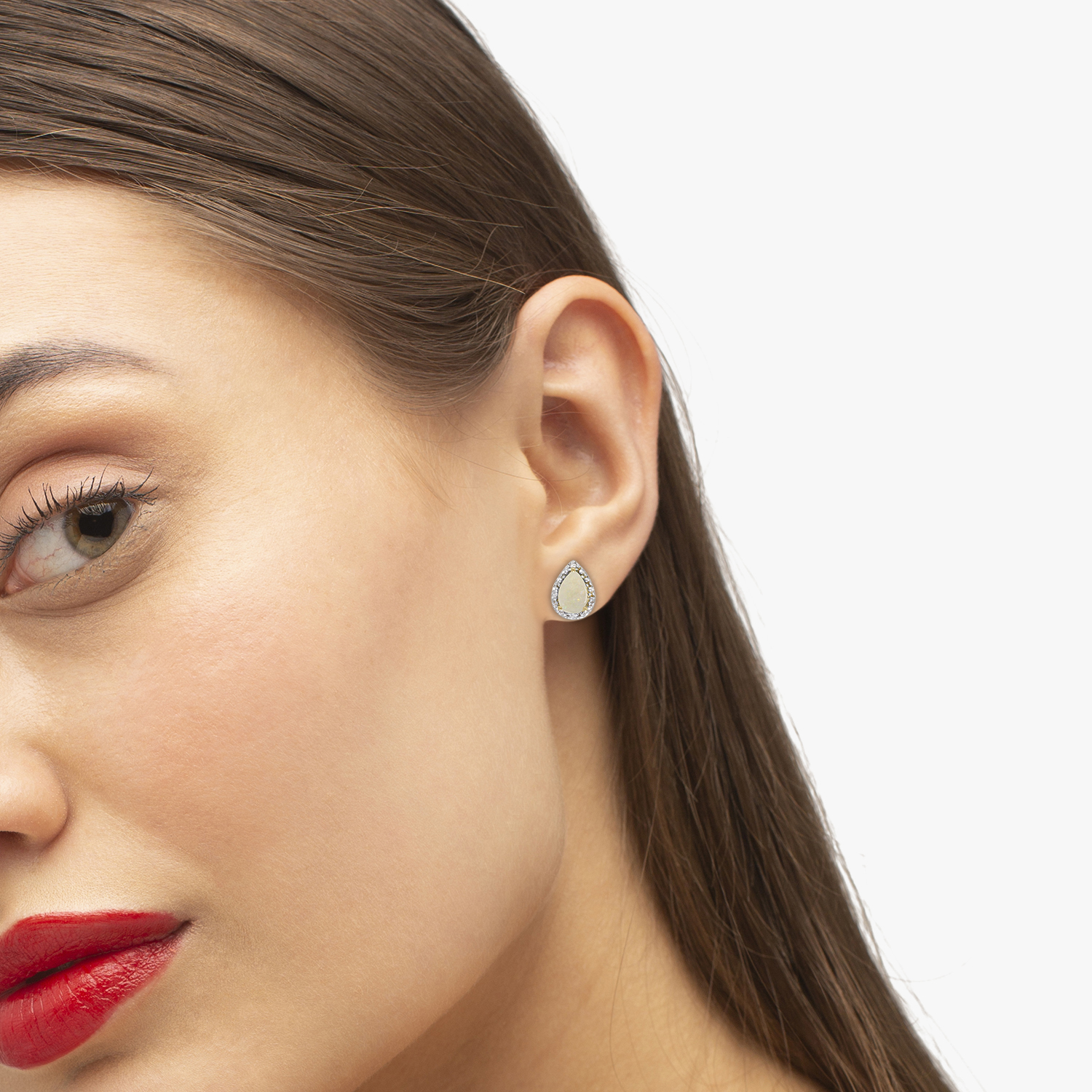 Pear Opal and Diamond Stud Earrings 14k Yellow Gold (1.72ct)