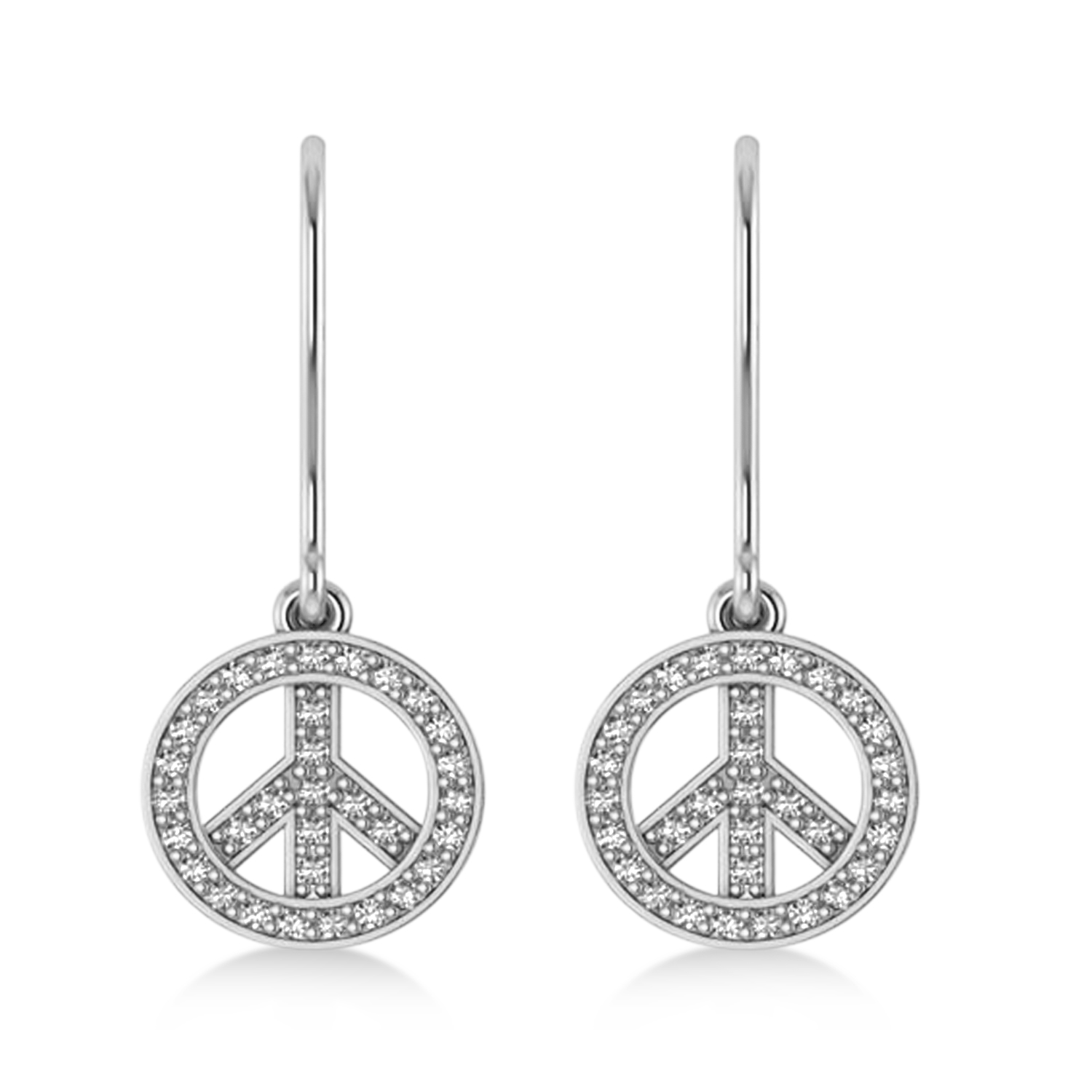 Diamond Peace Sign Dangling Earrings 14K White Gold (0.82ct)