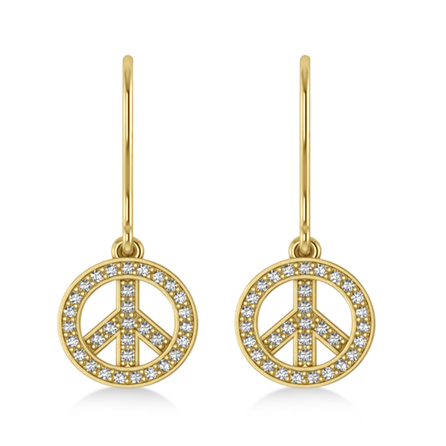 Diamond Peace Sign Dangling Earrings 14K Yelllow Gold (0.82ct)