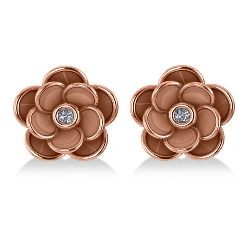 Diamond Round Flower Earrings 14k Rose Gold (0.03ct)