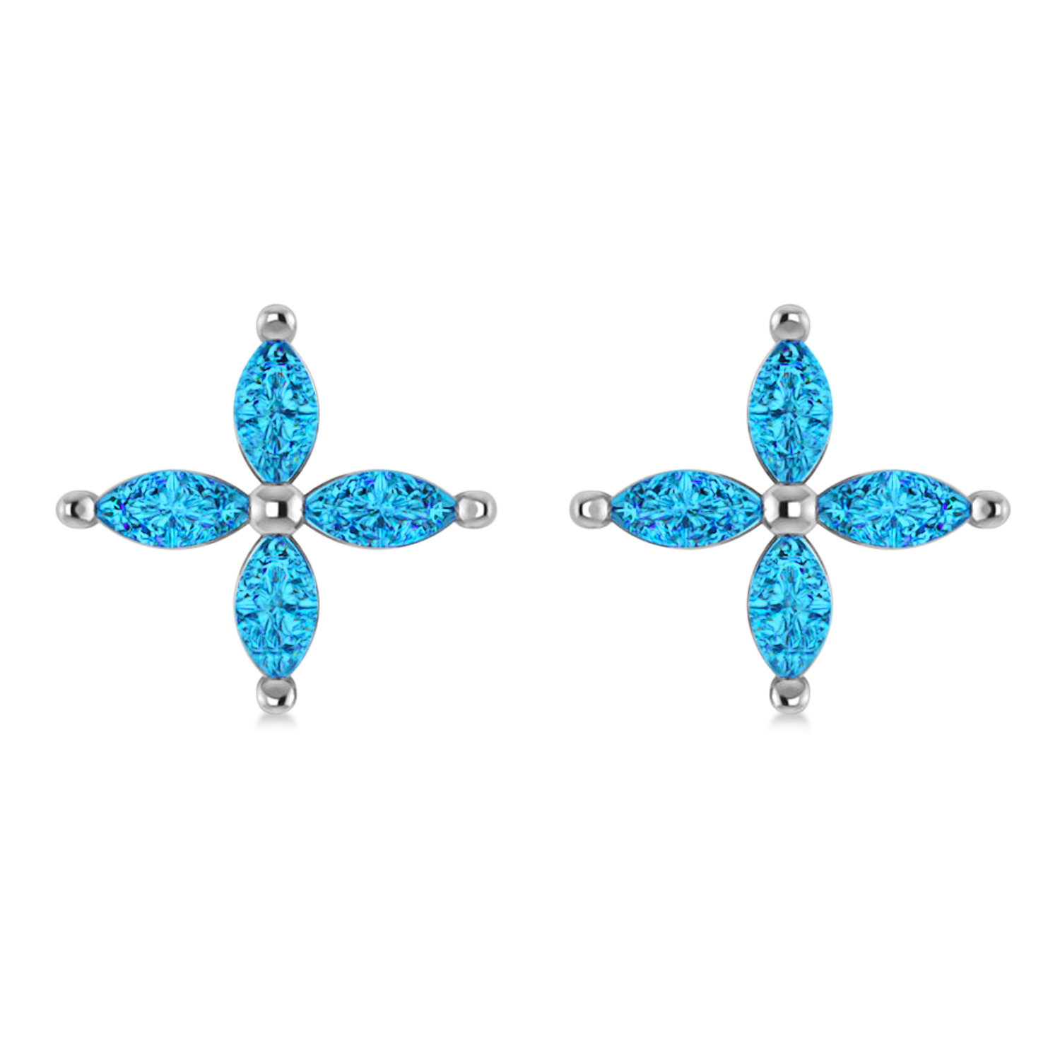 Blue Topaz Marquise Stud Earrings 14k White Gold (1.36 ctw)