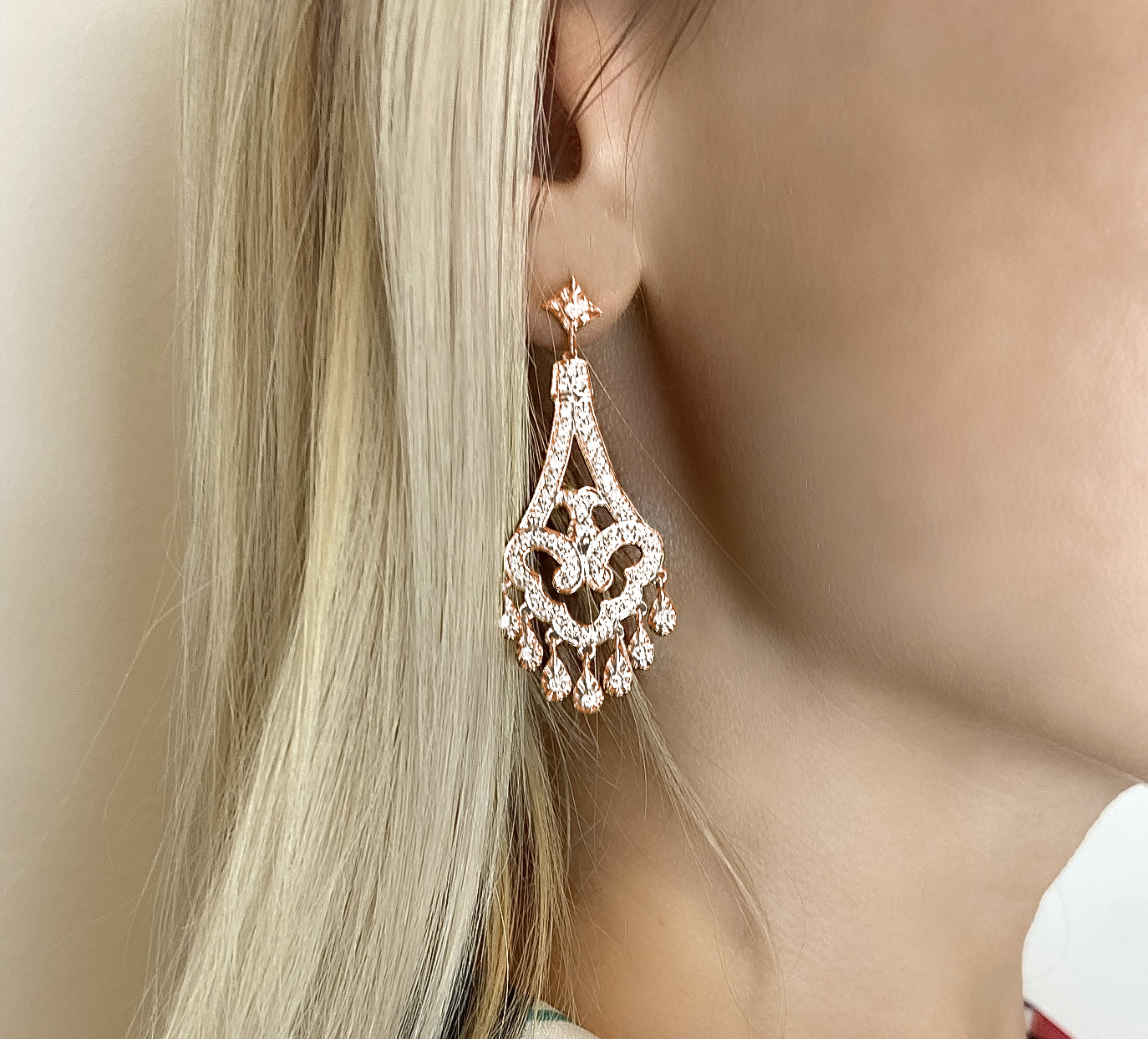 Dangling Chandelier Diamond Earrings 14K Rose Gold (1.08ct)