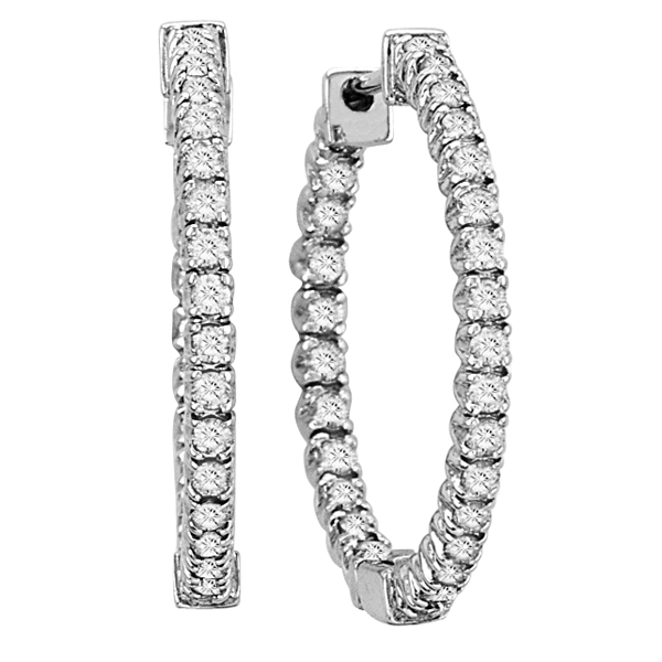 Diamond Hoop Earrings in 14k White Gold 1 inch in Length (1.50 ctw)