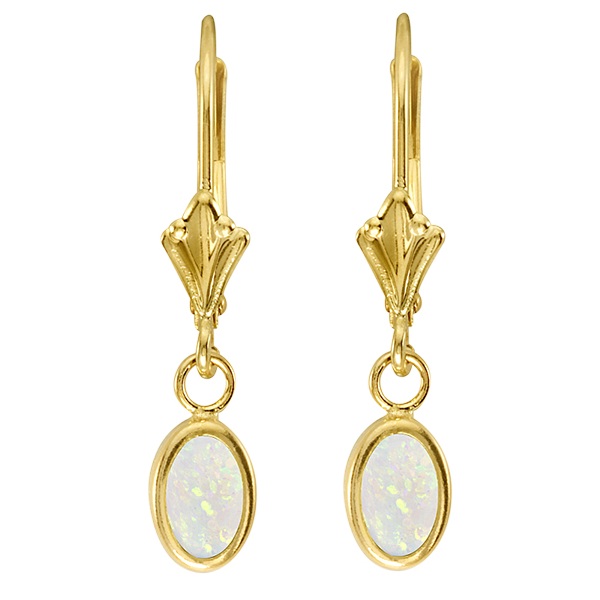 Oval Opal Bezel Leverback Earrings in 14K Yellow Gold (0.54ct)