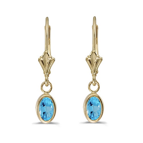 Oval Blue Topaz Leverback Drop Earrings in 14kt Yellow Gold (1.14ct)