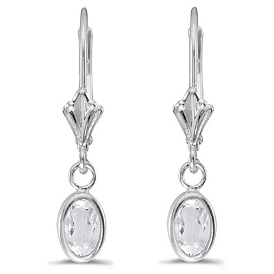 Oval White Topaz Lever-back Drop Earrings 14K White Gold (1.14ct)