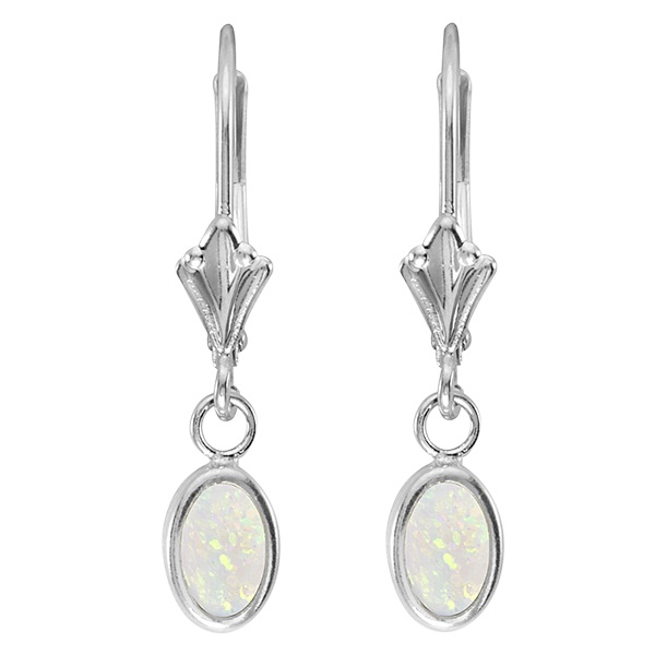 Oval Opal Bezel Leverback Earrings in 14K White Gold (0.54ct)