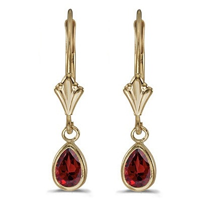 Garnet Dangling Drop Lever-Back Earrings 14K Yellow Gold (0.90ct)
